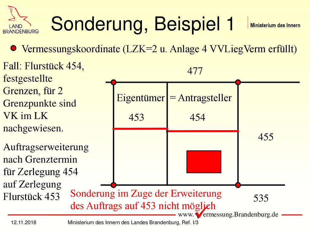 Sonderung, Beispiel 1 Vermessungskoordinate (LZK=2 u. Anlage 4 VVLiegVerm erfüllt)
