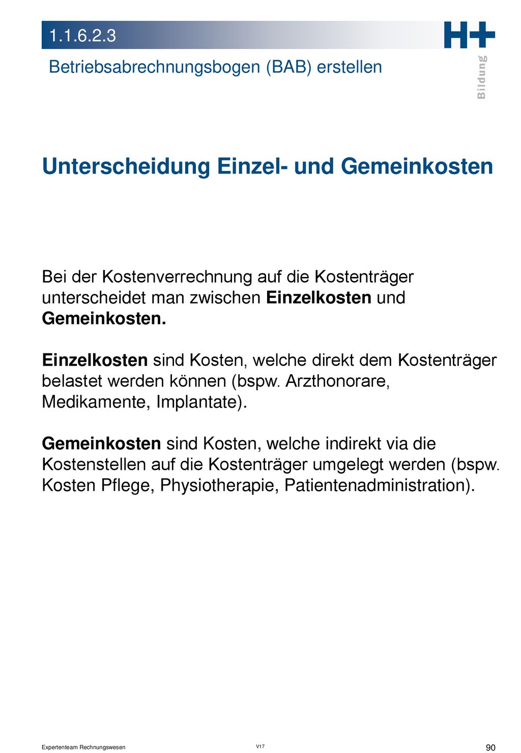 Unterscheidung Einzel- und Gemeinkosten