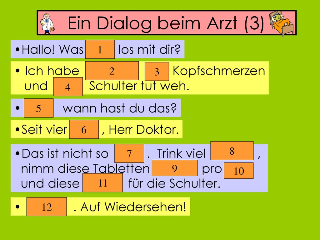 Ein Dialog beim Arzt (3) Hallo! Was los mit dir