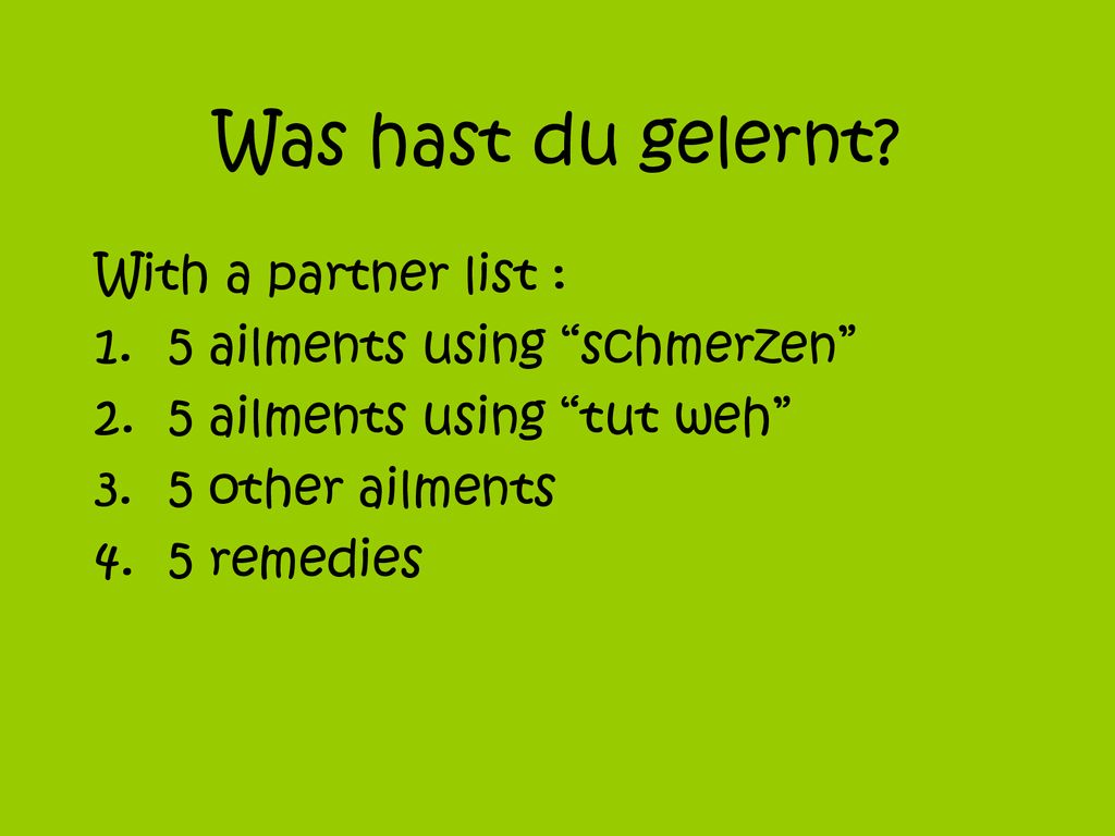 Was hast du gelernt With a partner list :