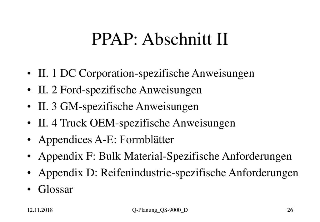 PPAP: Abschnitt II II. 1 DC Corporation-spezifische Anweisungen
