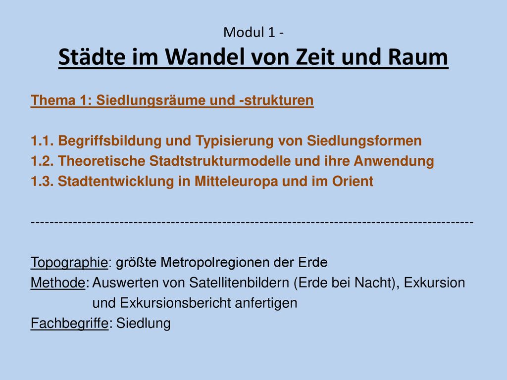 Modul 1 - Städte im Wandel von Zeit und Raum
