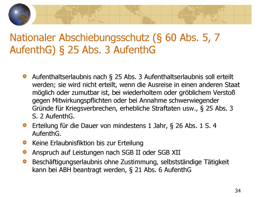 Nationaler Abschiebungsschutz (§ 60 Abs. 5, 7 AufenthG) § 25 Abs