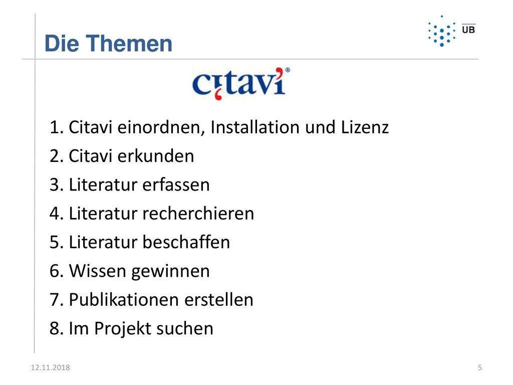 Die Themen Citavi einordnen, Installation und Lizenz Citavi erkunden