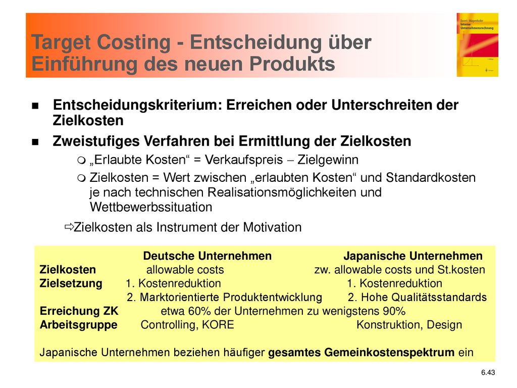 Target Costing - Entscheidung über Einführung des neuen Produkts