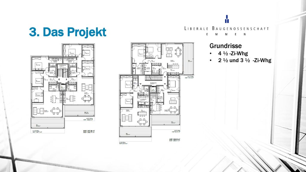 3. Das Projekt Grundrisse 4 ½ -Zi-Whg 2 ½ und 3 ½ -Zi-Whg