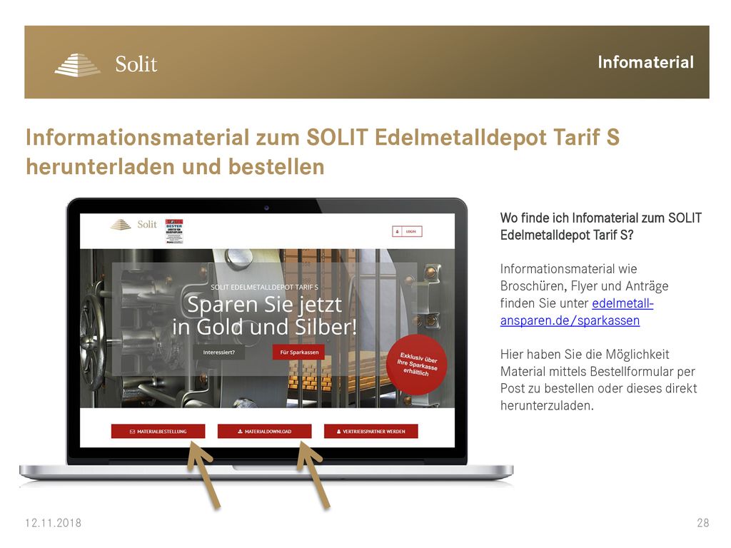 Infomaterial Informationsmaterial zum SOLIT Edelmetalldepot Tarif S herunterladen und bestellen.