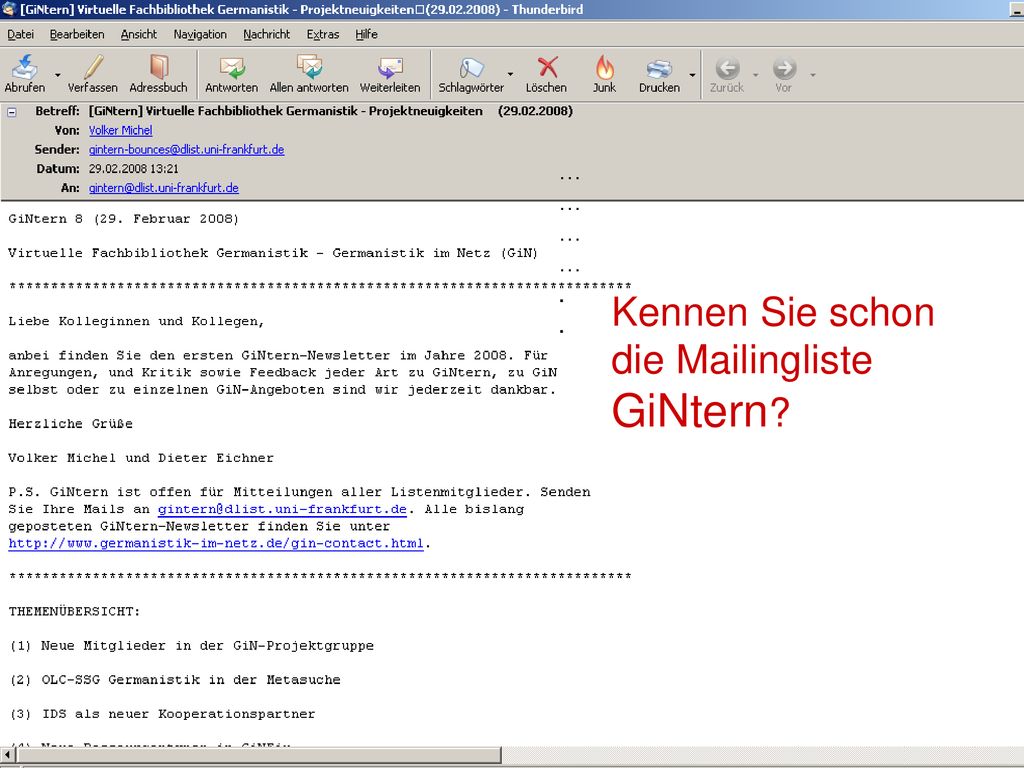 …. Unsere Mailingliste GiNtern….