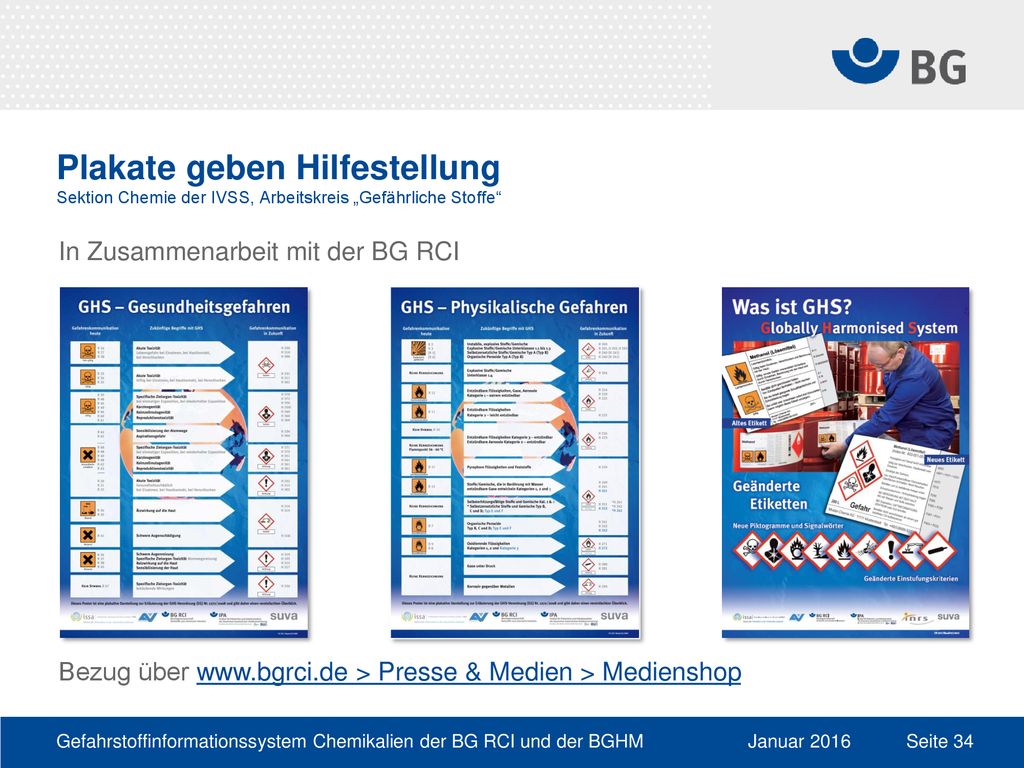 Plakate geben Hilfestellung Sektion Chemie der IVSS, Arbeitskreis „Gefährliche Stoffe