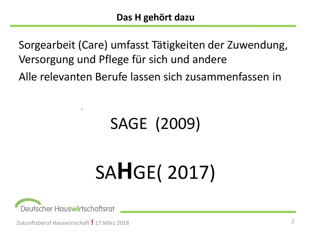 Das H gehört dazu Sorgearbeit (Care) umfasst Tätigkeiten der Zuwendung, Versorgung und Pflege für sich und andere.