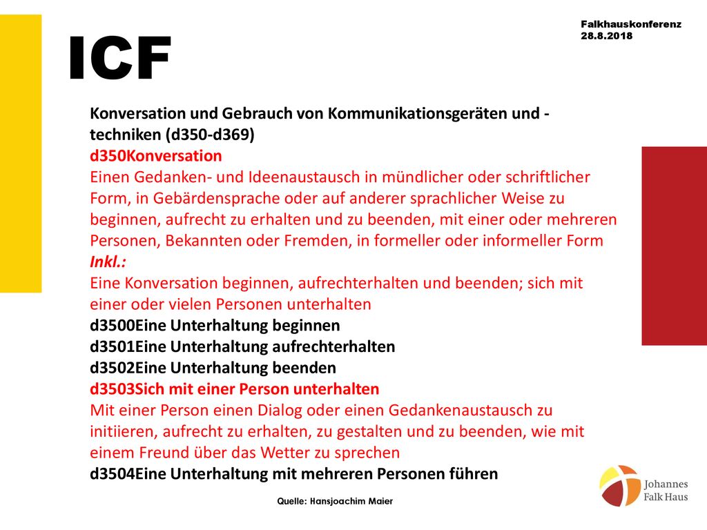 ICF Konversation und Gebrauch von Kommunikationsgeräten und -techniken (d350-d369) d350Konversation.