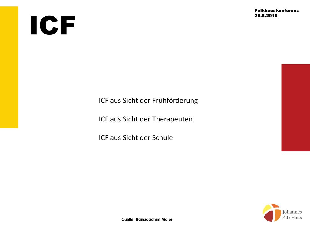 ICF ICF aus Sicht der Frühförderung ICF aus Sicht der Therapeuten