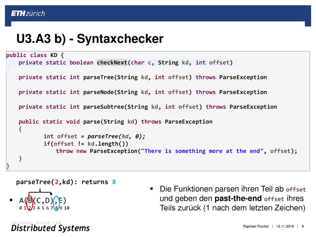 U3.A3 b) - Syntaxchecker public class KD { private static boolean checkNext(char c, String kd, int offset)