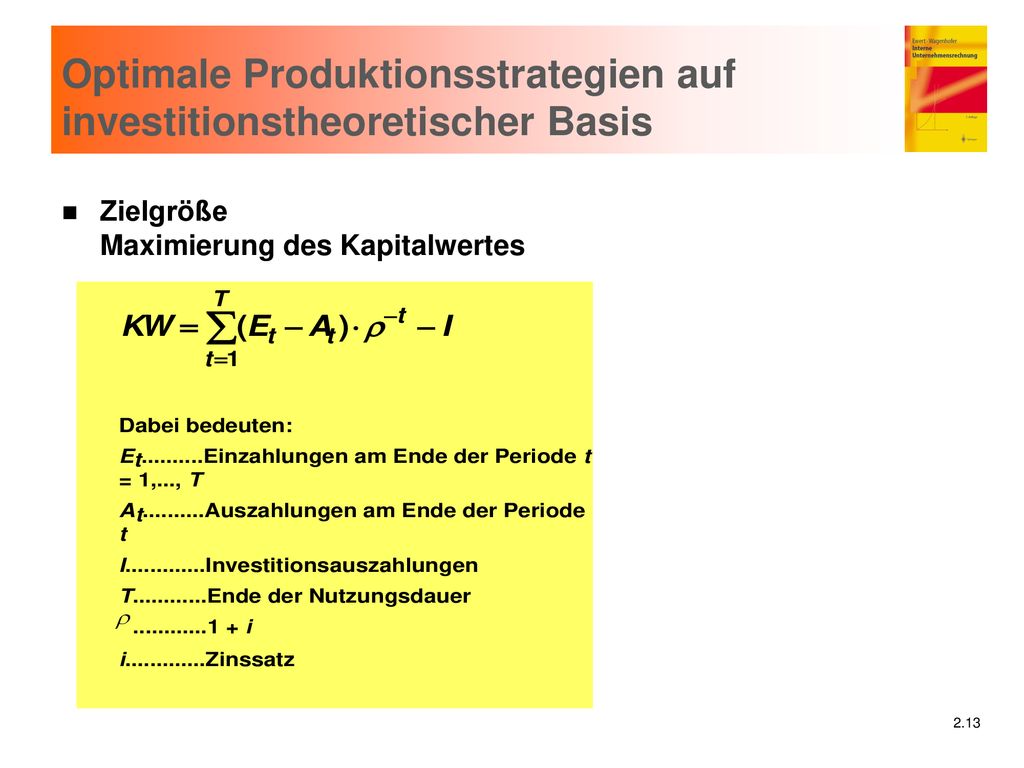 Optimale Produktionsstrategien auf investitionstheoretischer Basis