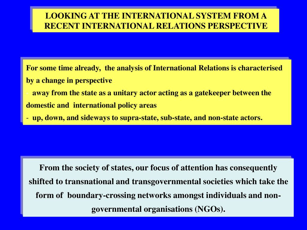 LOOKING AT THE INTERNATIONAL SYSTEM FROM A RECENT INTERNATIONAL RELATIONS PERSPECTIVE