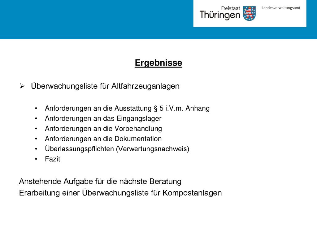 Ergebnisse Überwachungsliste für Altfahrzeuganlagen