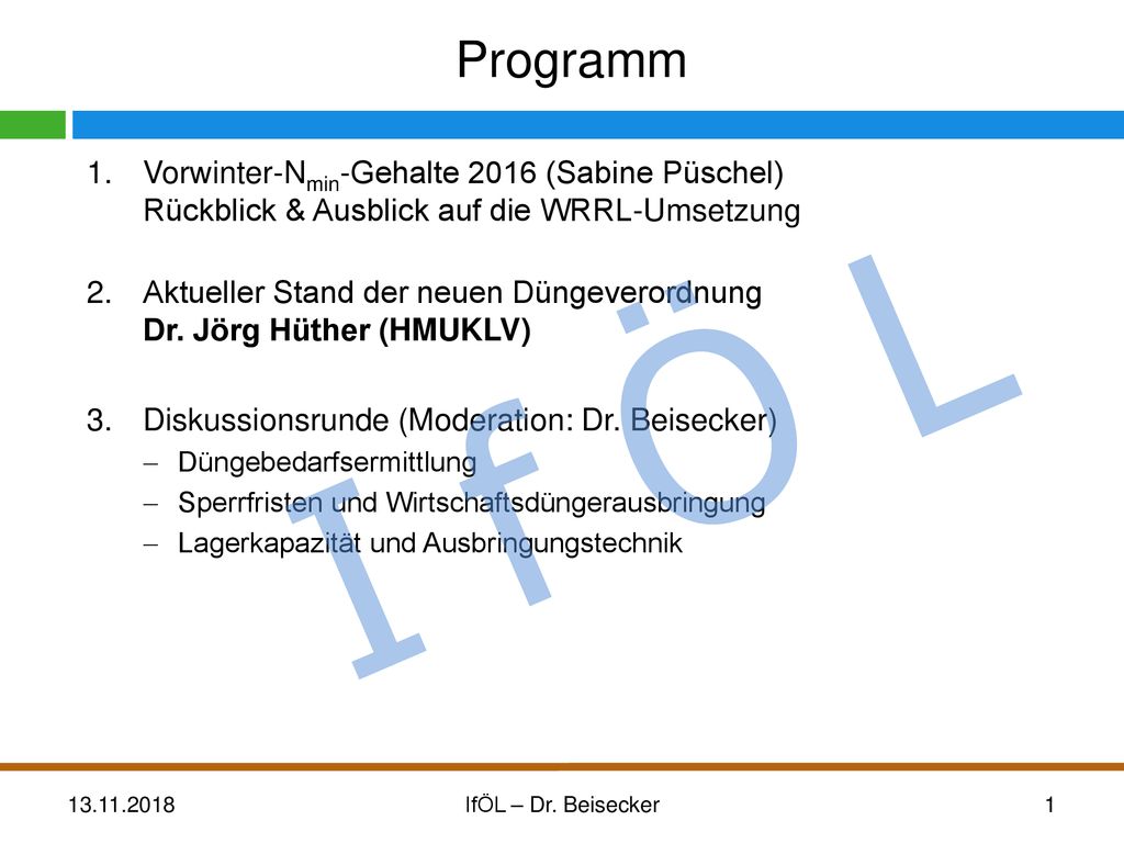 Programm Vorwinter-Nmin-Gehalte 2016 (Sabine Püschel) Rückblick & Ausblick auf die WRRL-Umsetzung.