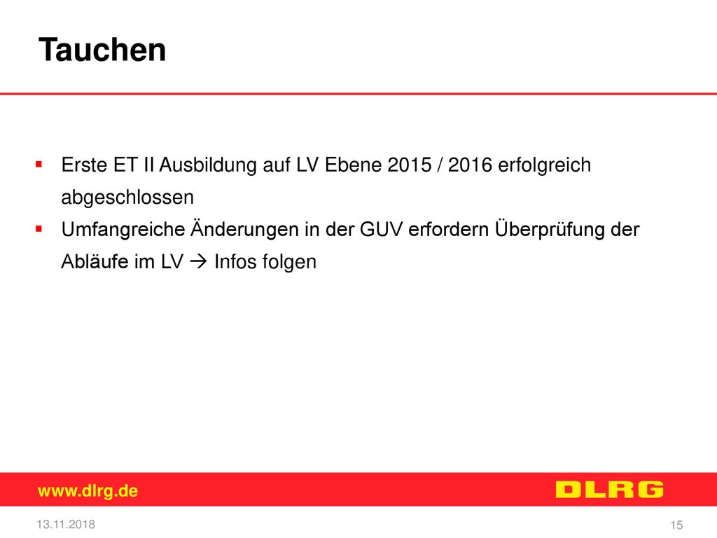 Tauchen Erste ET II Ausbildung auf LV Ebene 2015 / 2016 erfolgreich abgeschlossen.