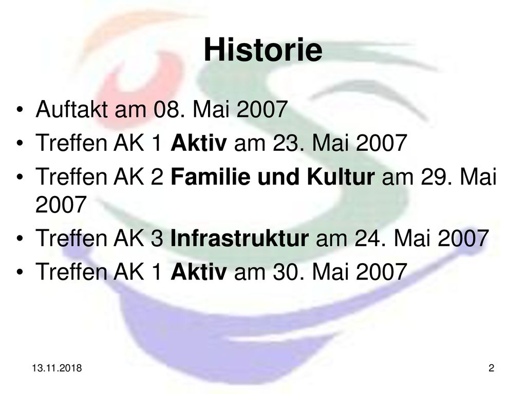 Historie Auftakt am 08. Mai 2007 Treffen AK 1 Aktiv am 23. Mai 2007