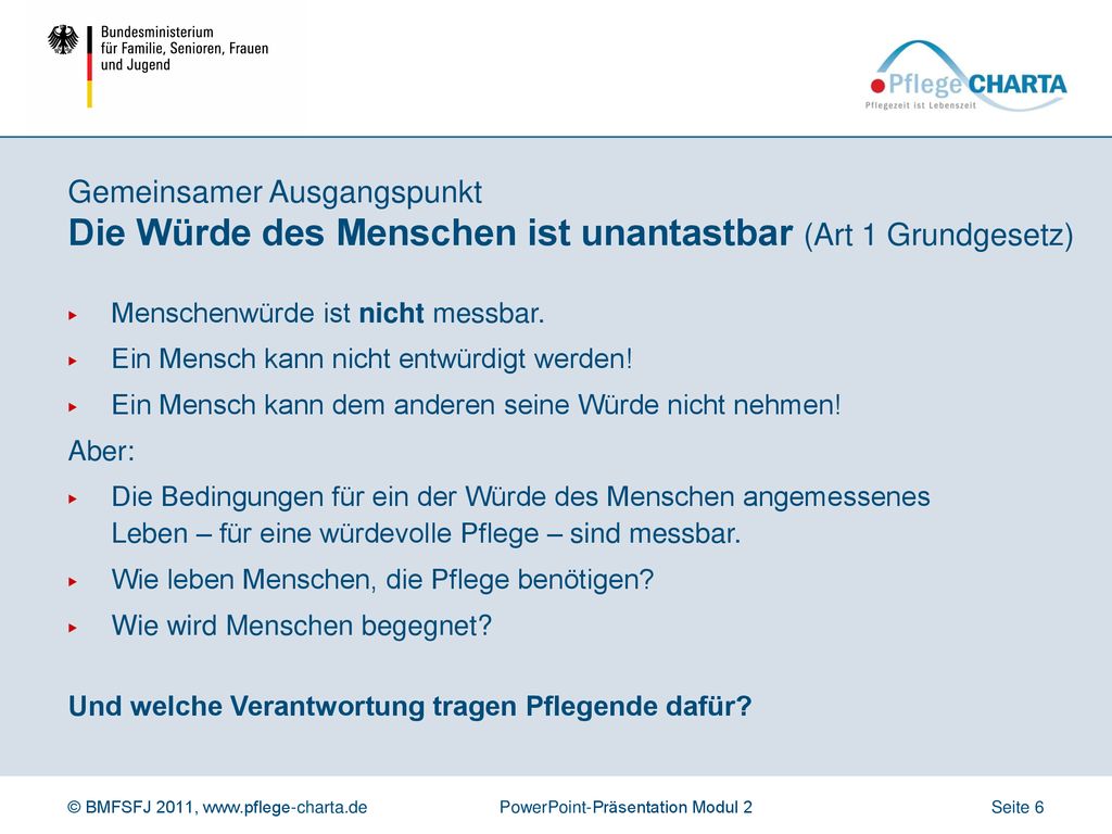 Gemeinsamer Ausgangspunkt Die Würde des Menschen ist unantastbar (Art 1 Grundgesetz)