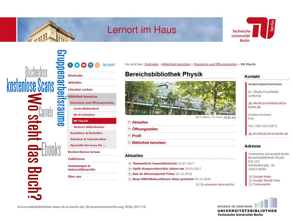 Lernort im Haus Universitätsbibliothek   | Erstsemestereinführung WiSe 2017/18