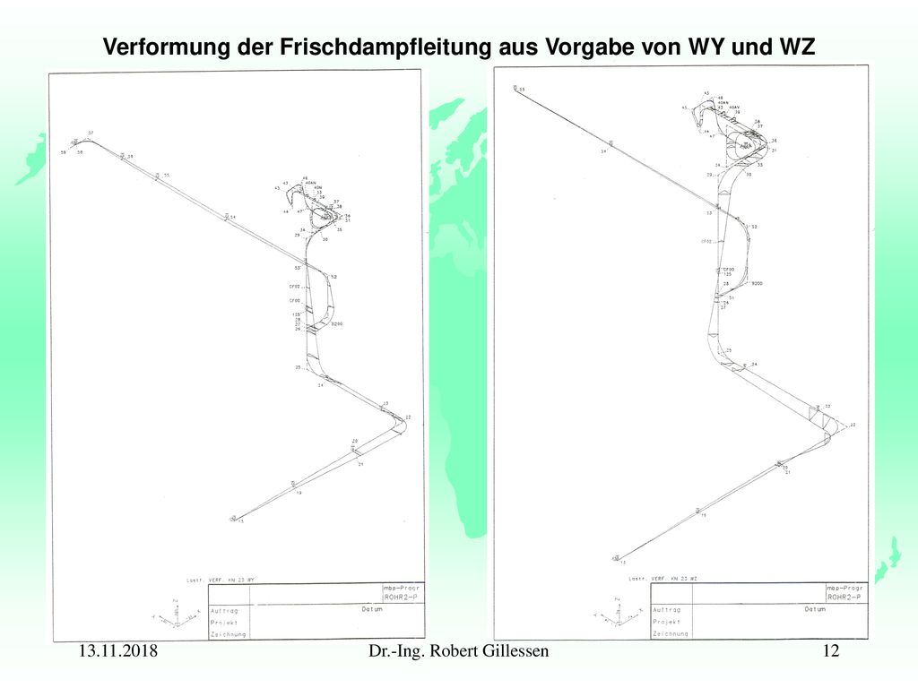 Verformung der Frischdampfleitung aus Vorgabe von WY und WZ