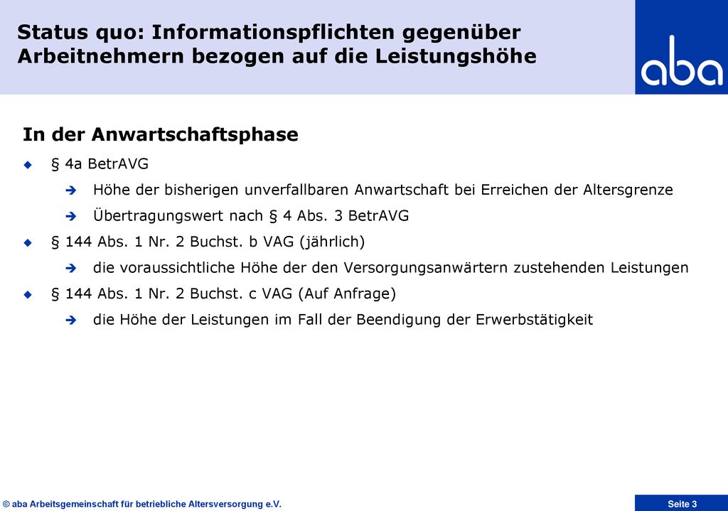 Status quo: Informationspflichten gegenüber Arbeitnehmern bezogen auf die Leistungshöhe