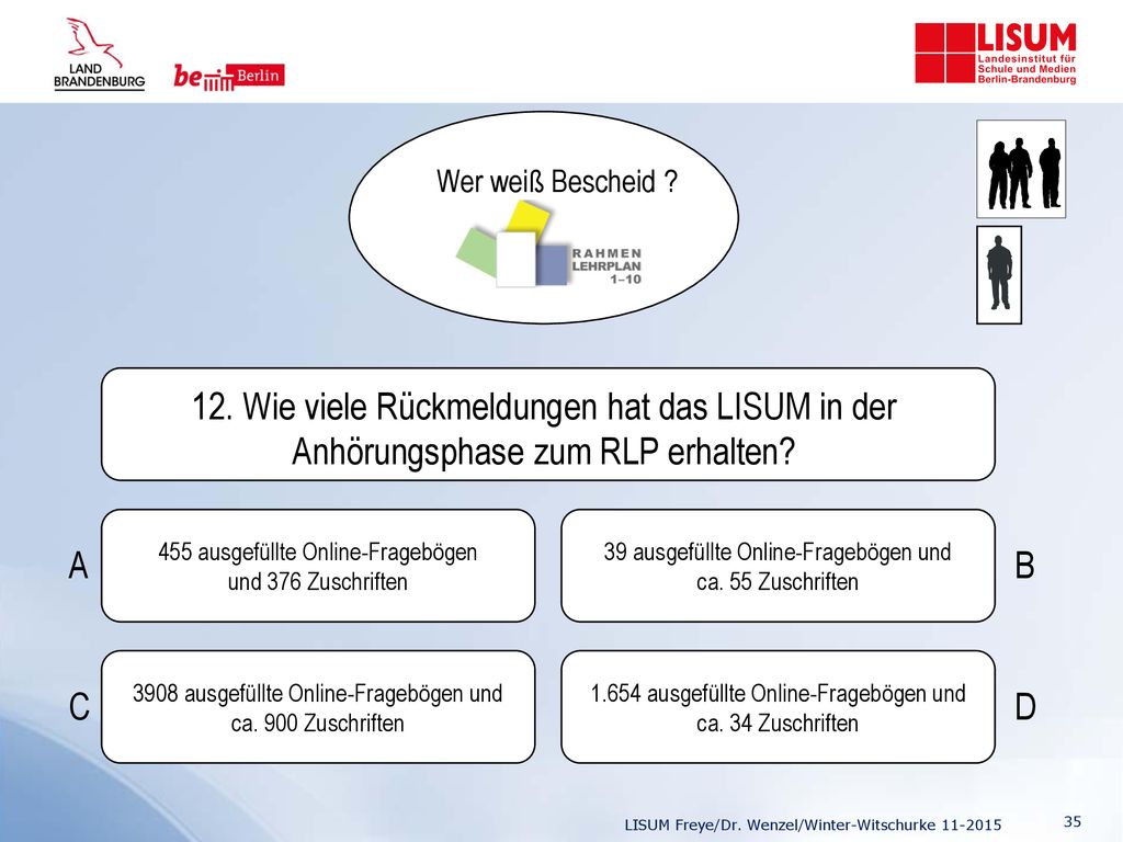 Wer weiß Bescheid 12. Wie viele Rückmeldungen hat das LISUM in der Anhörungsphase zum RLP erhalten