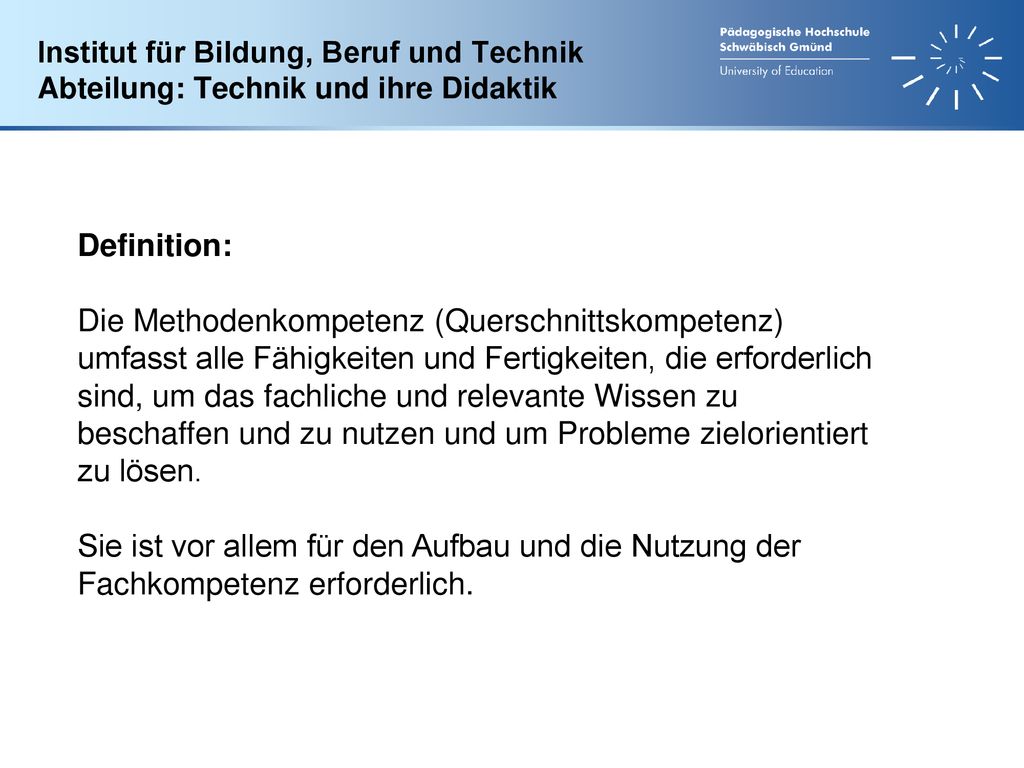 Institut für Bildung, Beruf und Technik Abteilung: Technik und ihre Didaktik