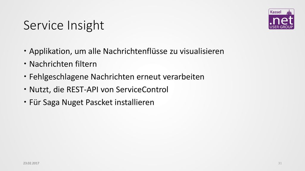 Service Insight Applikation, um alle Nachrichtenflüsse zu visualisieren. Nachrichten filtern. Fehlgeschlagene Nachrichten erneut verarbeiten.