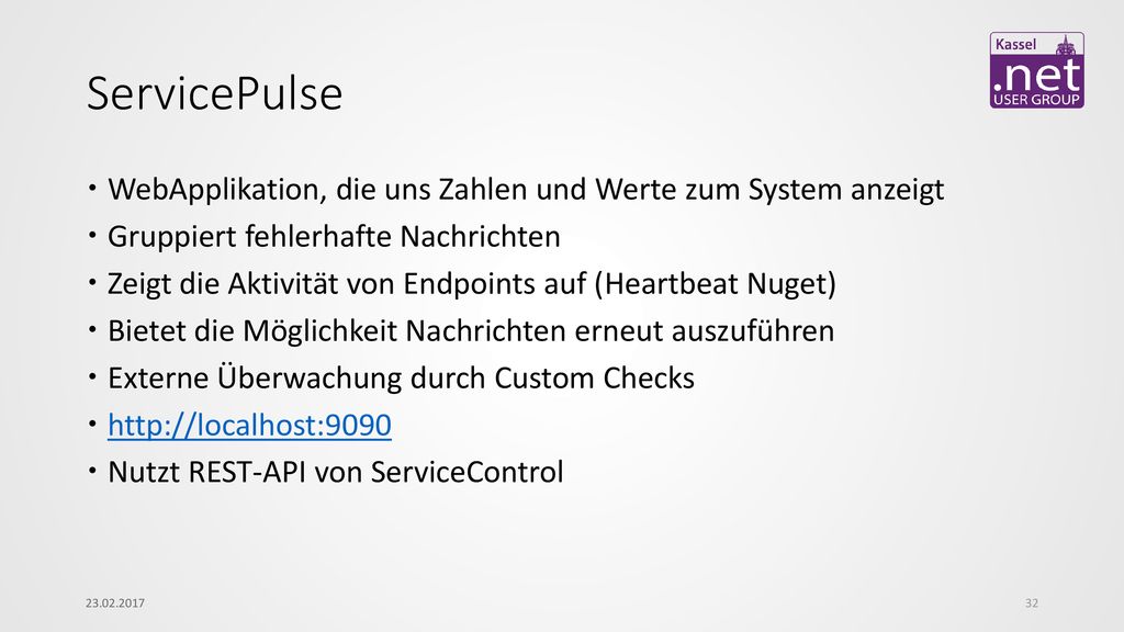 ServicePulse WebApplikation, die uns Zahlen und Werte zum System anzeigt. Gruppiert fehlerhafte Nachrichten.