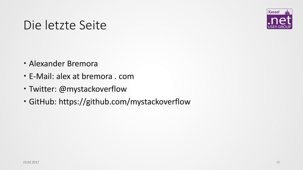 Die letzte Seite Alexander Bremora   alex at bremora . com