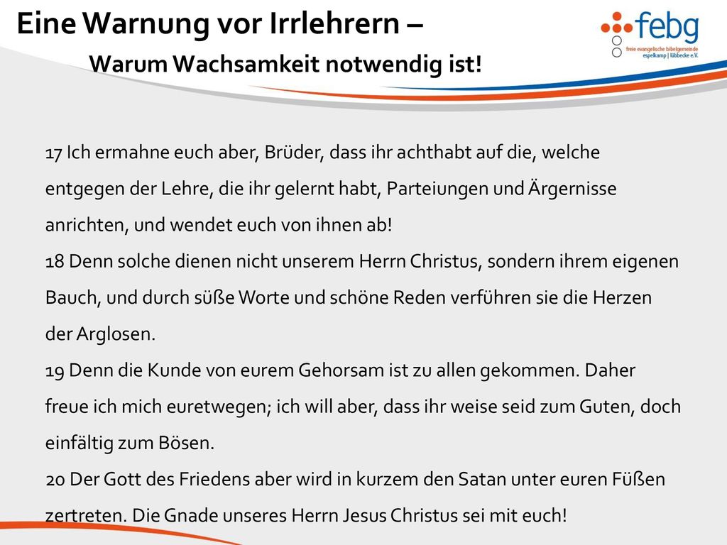 Eine Warnung vor Irrlehrern – Warum Wachsamkeit notwendig ist!