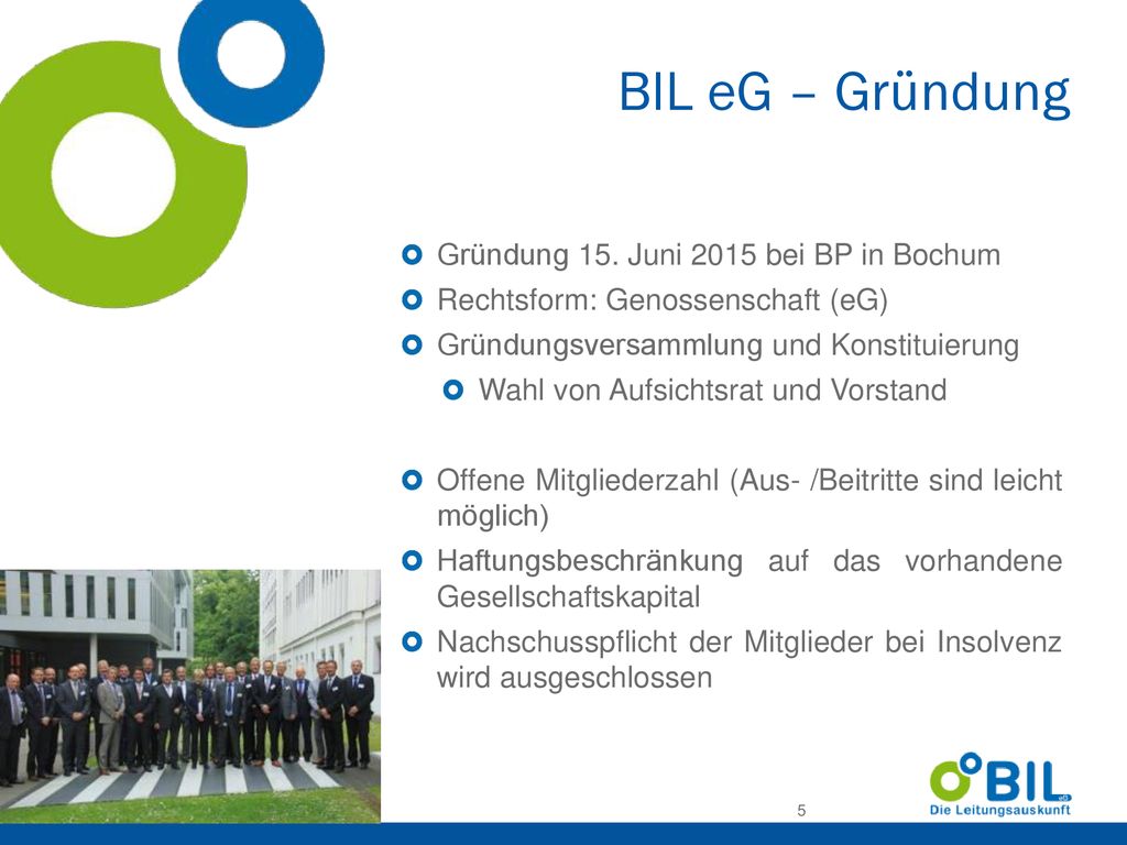 BIL eG – Gründung Gründung 15. Juni 2015 bei BP in Bochum