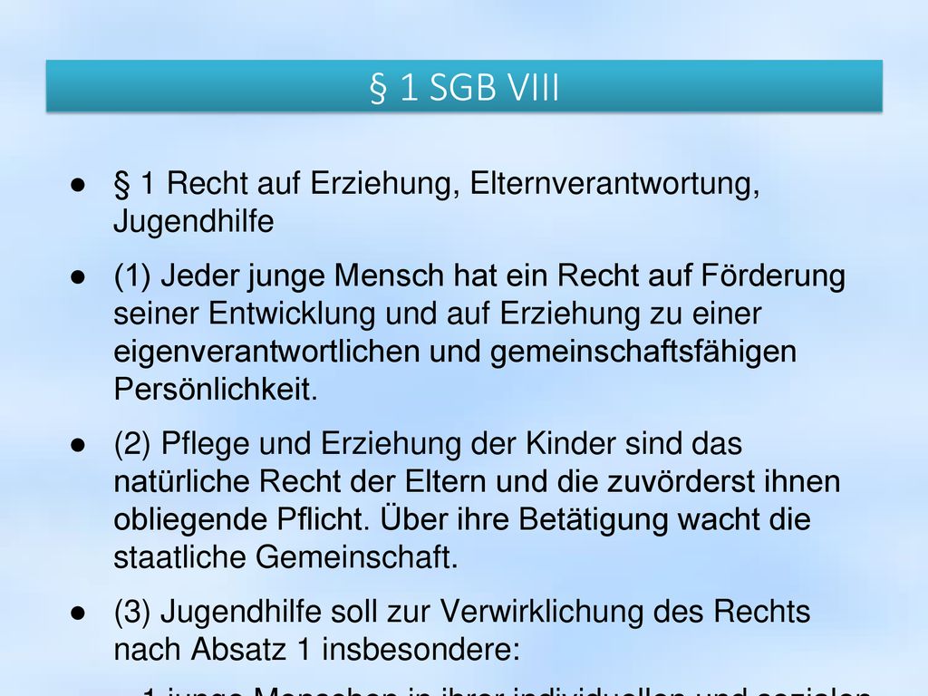 § 1 SGB VIII § 1 Recht auf Erziehung, Elternverantwortung, Jugendhilfe