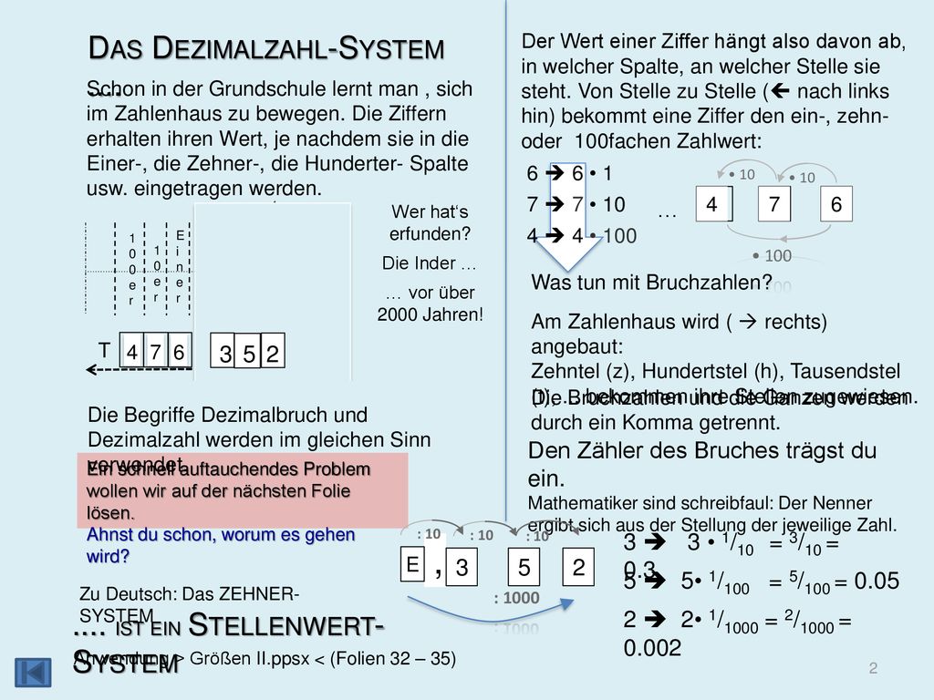 , , , Das Dezimalzahl-System ist ein Stellenwert-System … ,