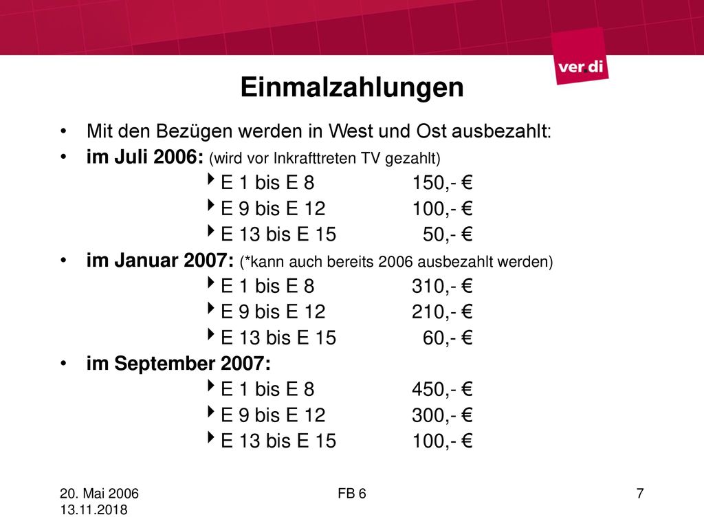 Einmalzahlungen Mit den Bezügen werden in West und Ost ausbezahlt: