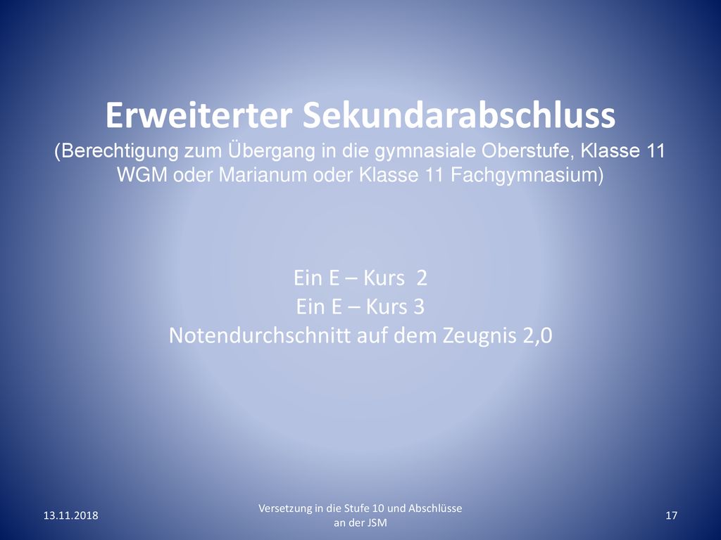 Versetzung in die Stufe 10 und Abschlüsse an der JSM