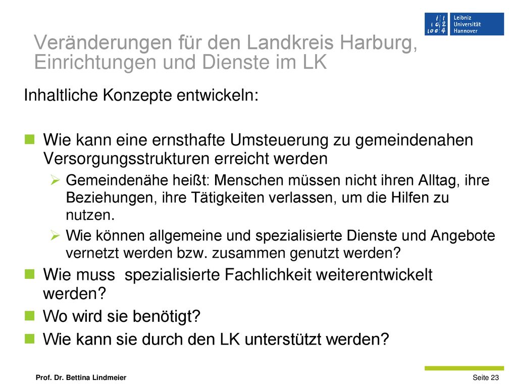 Veränderungen für den Landkreis Harburg, Einrichtungen und Dienste im LK