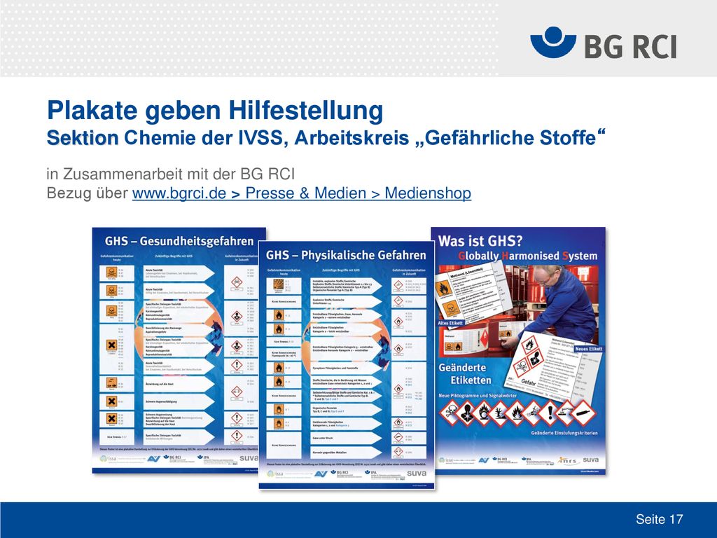 Plakate geben Hilfestellung Sektion Chemie der IVSS, Arbeitskreis „Gefährliche Stoffe