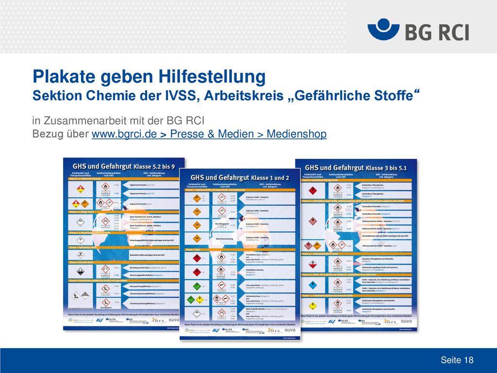 Plakate geben Hilfestellung Sektion Chemie der IVSS, Arbeitskreis „Gefährliche Stoffe