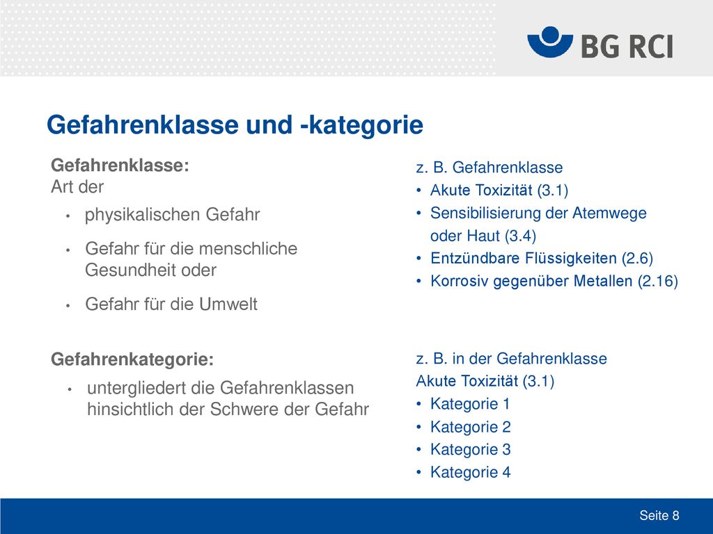 Gefahrenklasse und -kategorie