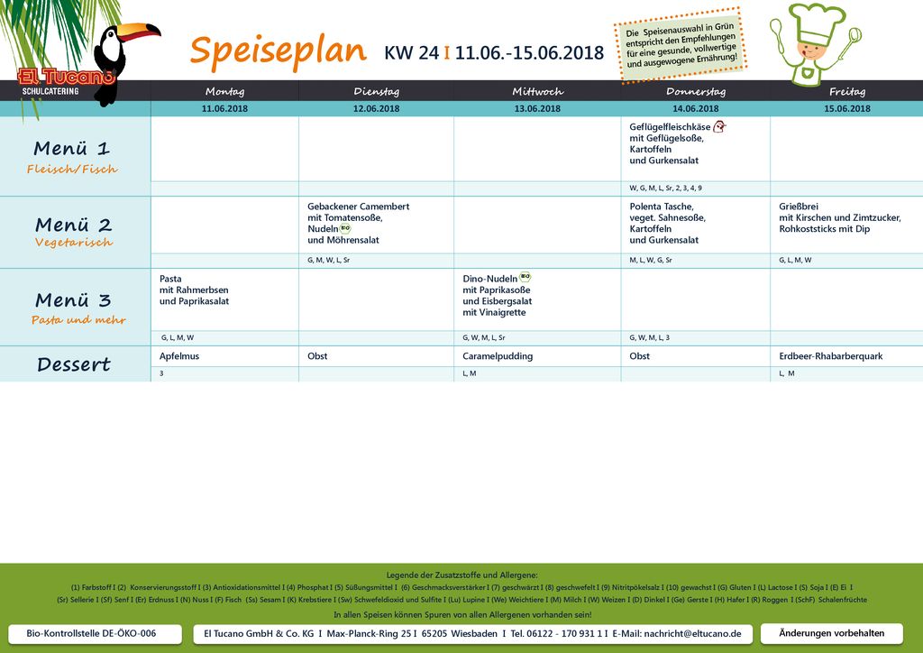 Speiseplan KW 24 I Menü 1 Menü 2 Menü 3 Dessert