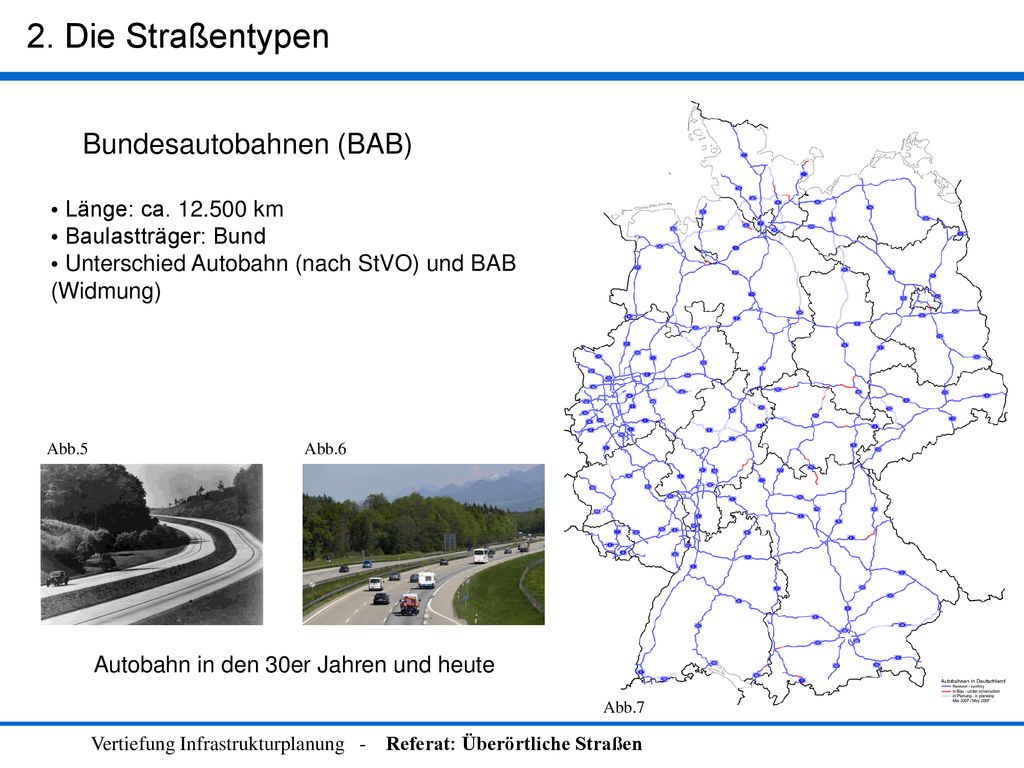 2. Die Straßentypen Bundesautobahnen (BAB)‏ Länge: ca km