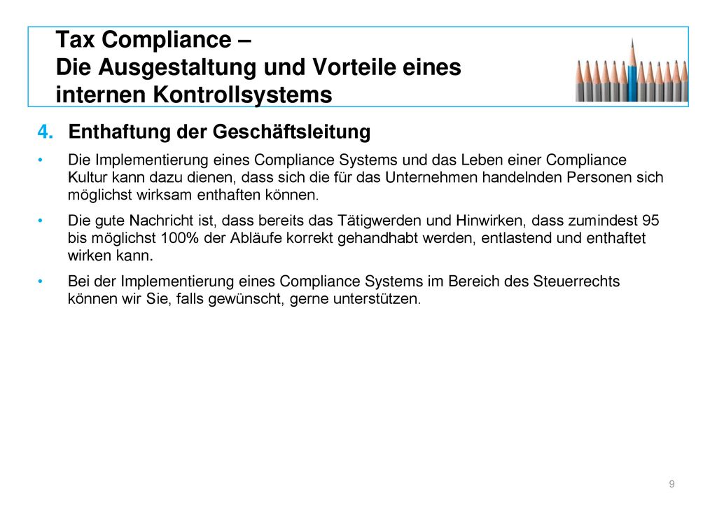 Tax Compliance – Die Ausgestaltung und Vorteile eines internen Kontrollsystems