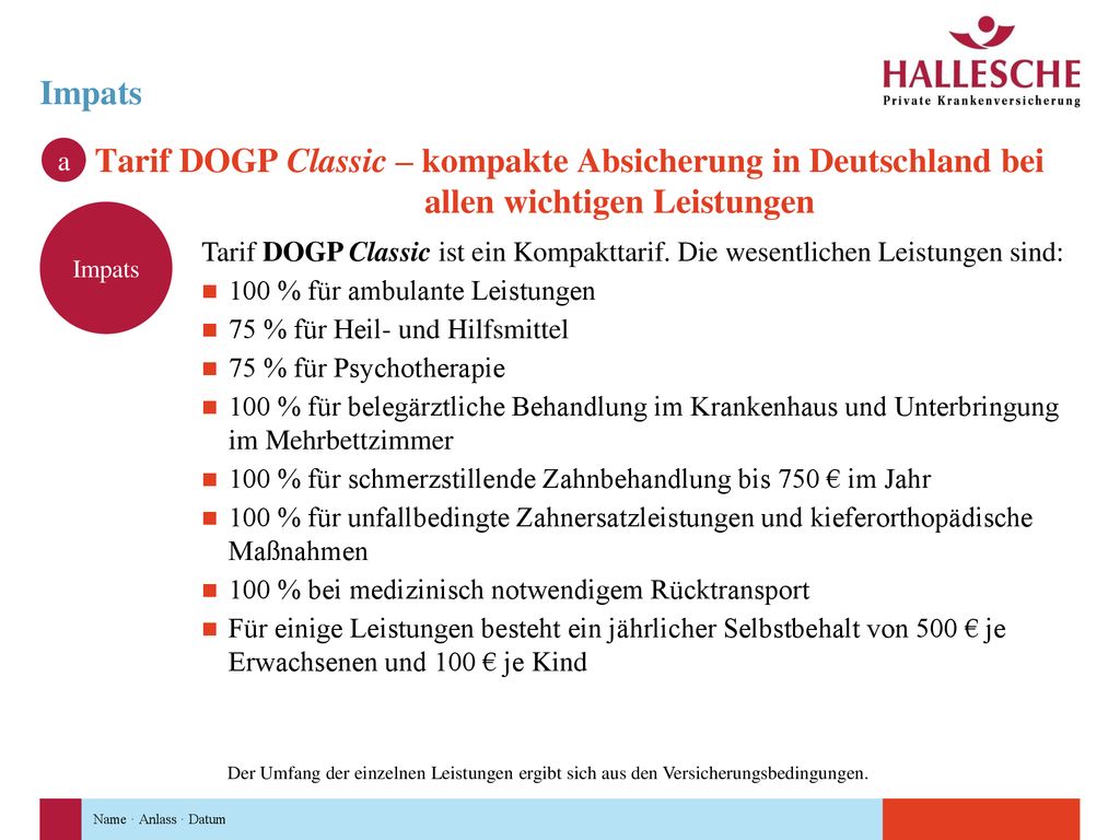 Impats Tarif DOGP Classic – kompakte Absicherung in Deutschland bei allen wichtigen Leistungen. a.