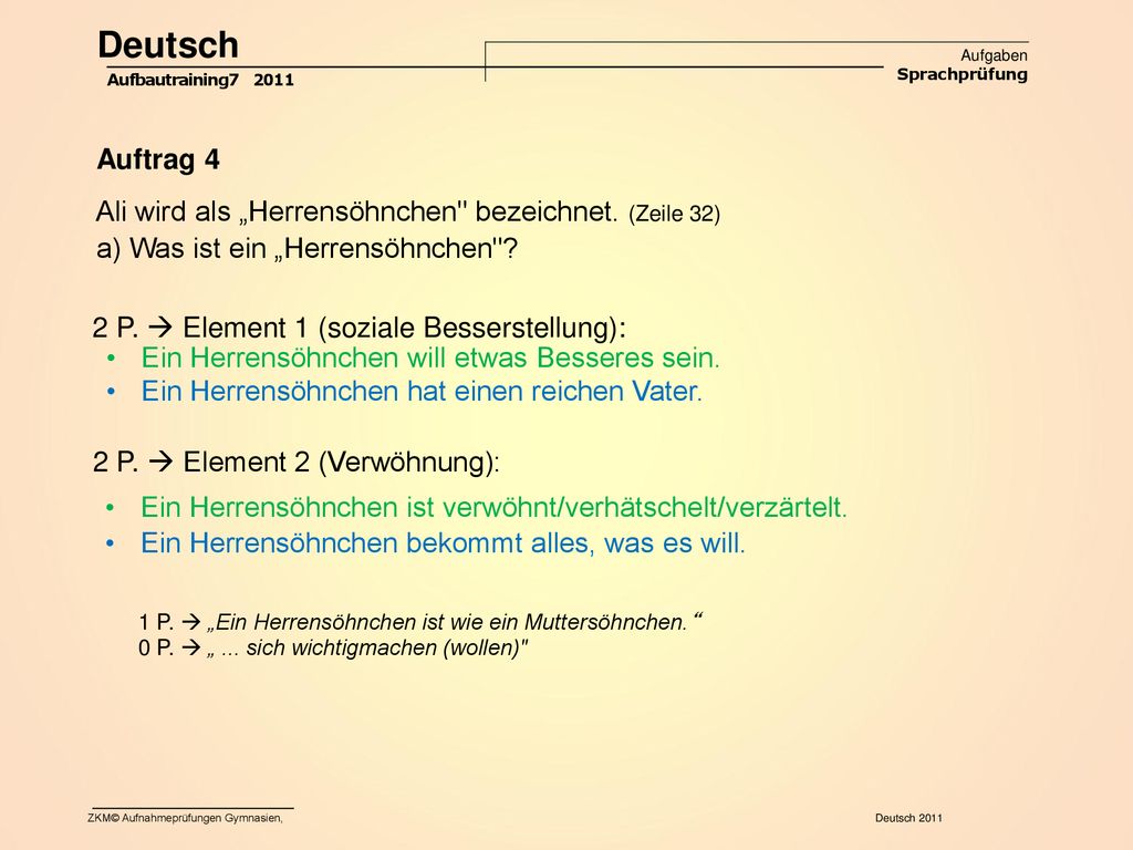 Deutsch Auftrag 4 Ali wird als „Herrensöhnchen bezeichnet. (Zeile 32)
