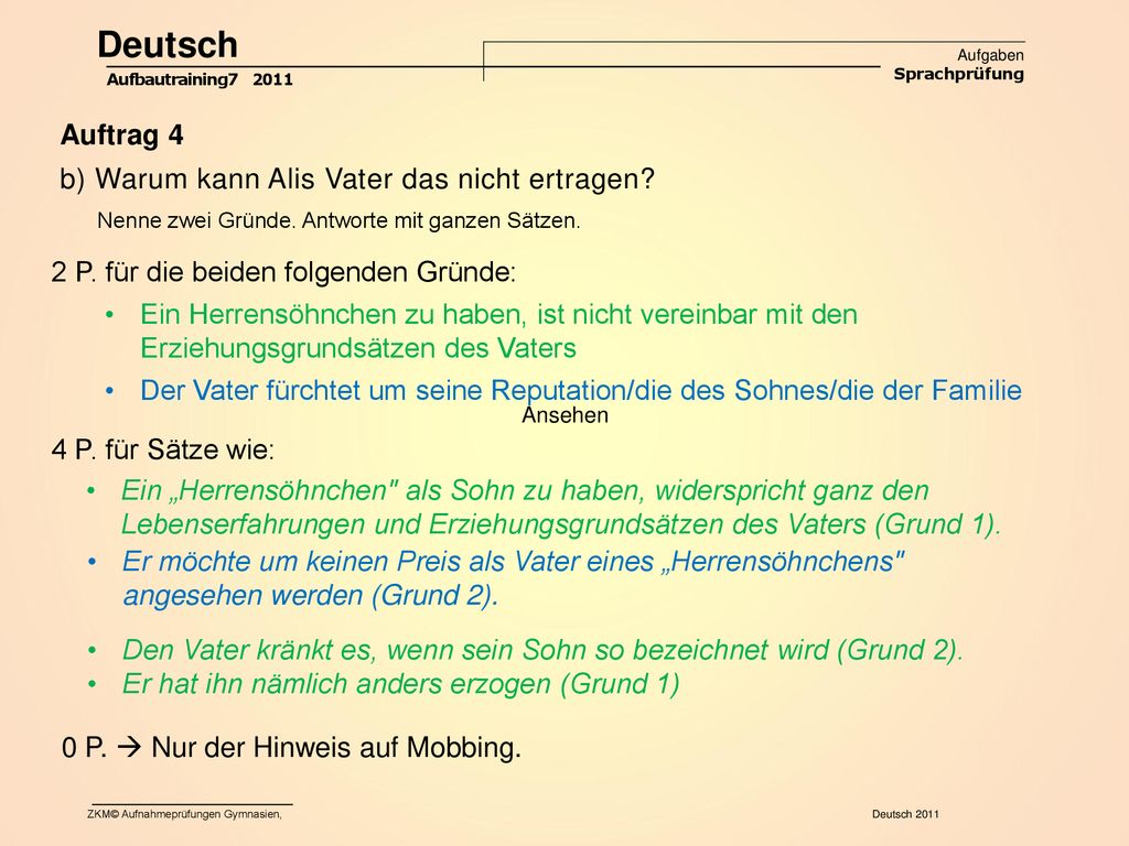 Deutsch Auftrag 4 b) Warum kann Alis Vater das nicht ertragen