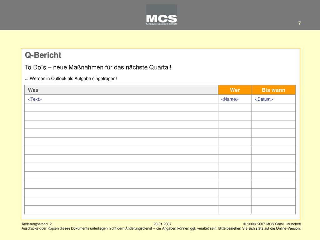 Q-Bericht To Do´s – neue Maßnahmen für das nächste Quartal! Was Wer