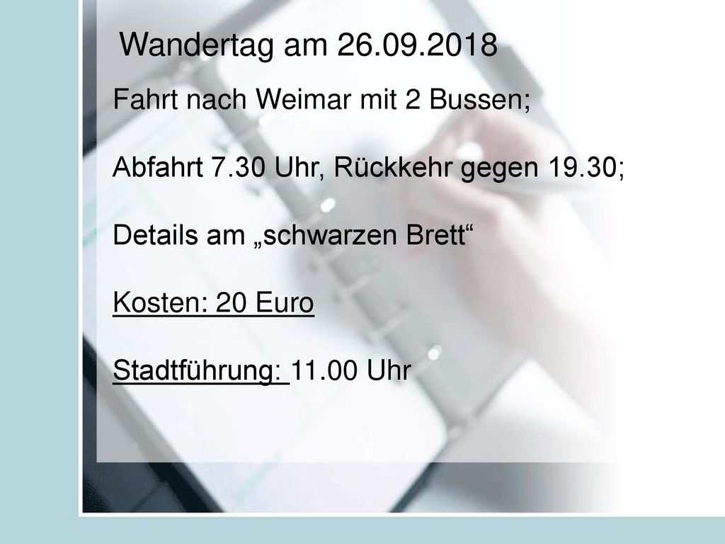 Wandertag am Fahrt nach Weimar mit 2 Bussen;